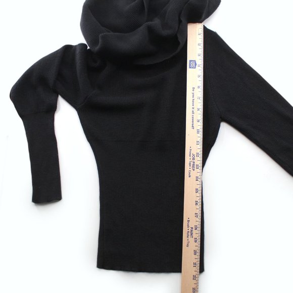 Black Off The Shoulder Sweater Ribbed Knit Adjustable Open Back Long Sleeve SZ S - Picture 13 of 15